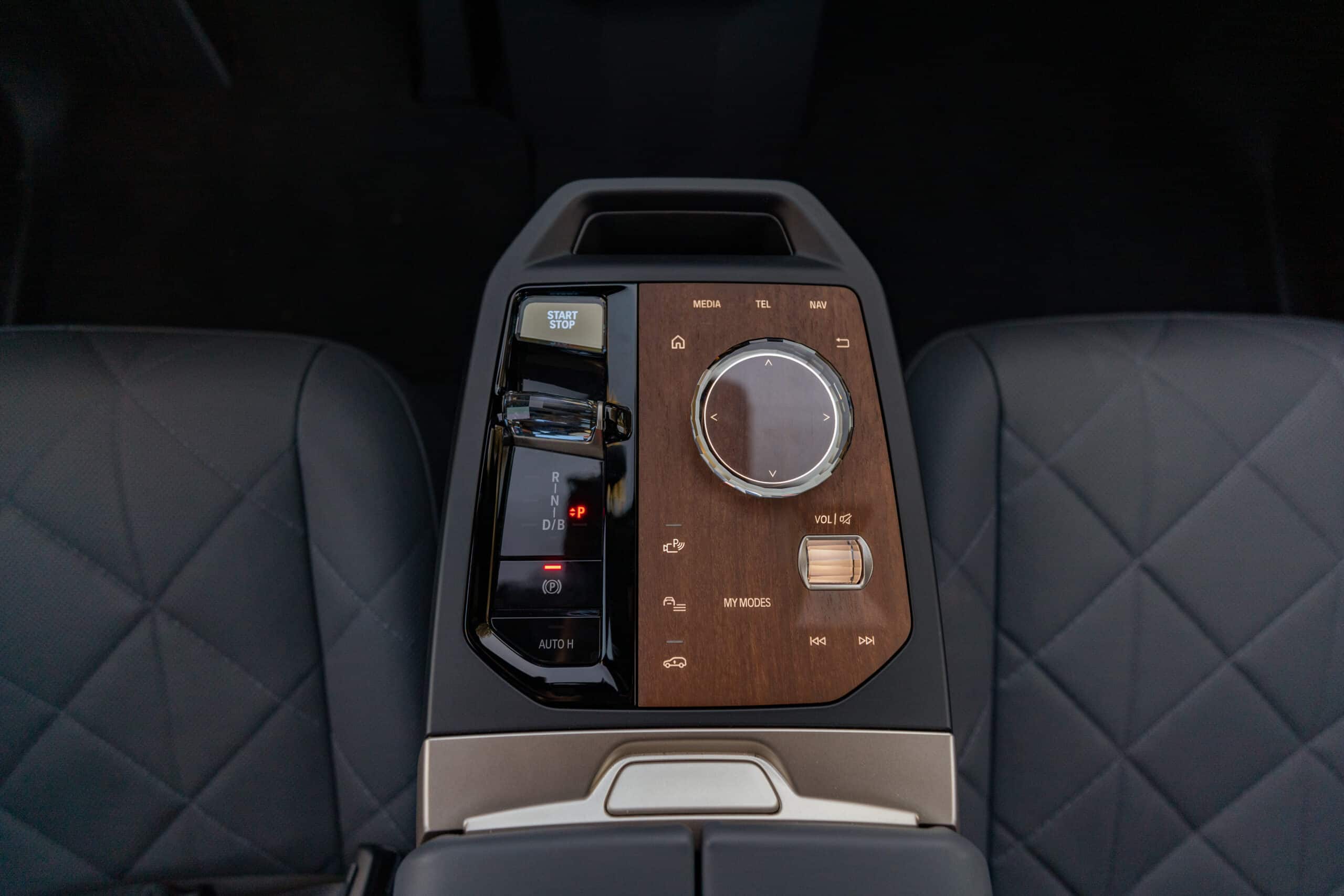 The center console of a bmw.